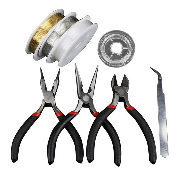 

1 set jewelry tools material 3pcs pliers/1pcs tweezers/4 rolls wire cord for diy making bracelet necklace earring accessories