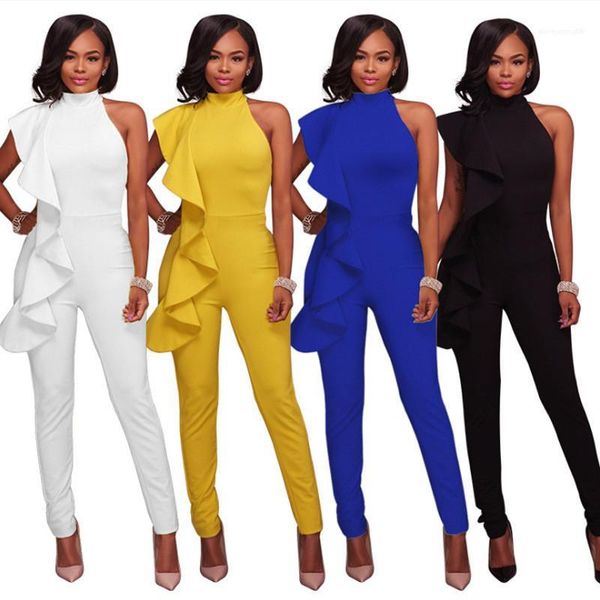 

summer new womens rompers fashion womens designer rompers flounces solid color strapless skinny long pants bodysuit, Black;white