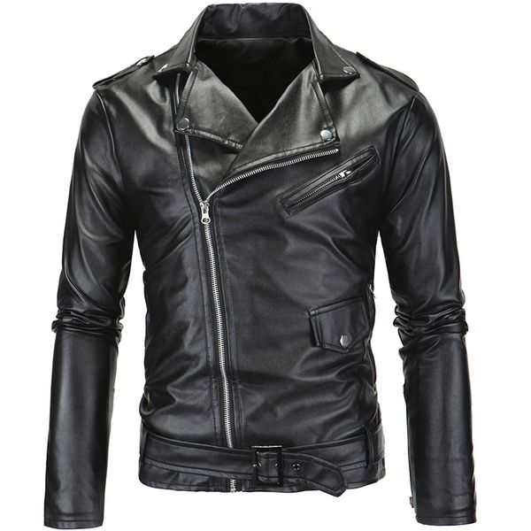 

men slim motorcycle faux leather jackets waterproof casual oblique zipper pu leather biker jacket plus size 4xl, Black;brown