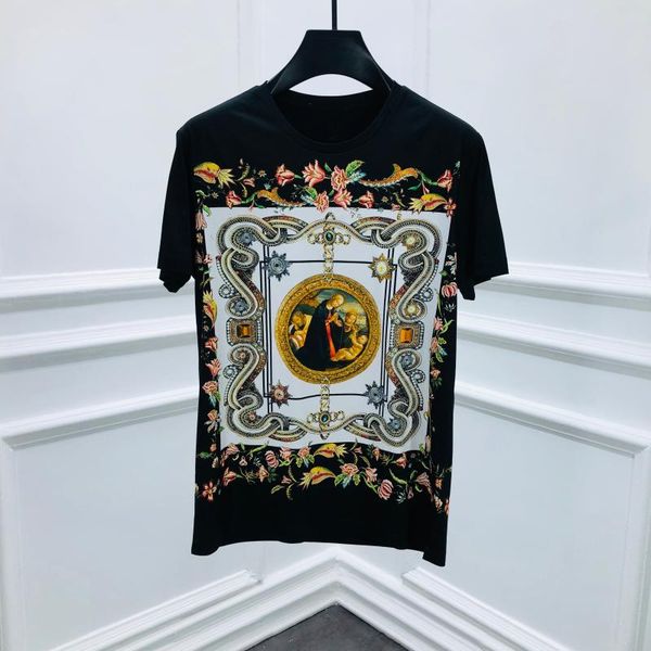 

w05376 2020 runway luxury european design short print party style t-shirts men's clothing, White;black