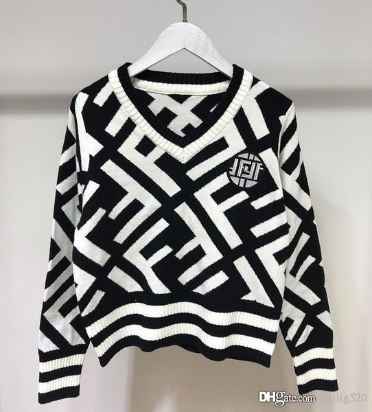 

2020 loose autumn new womens ladies v-neck warm sweaters casual sweater jumper outwear size s-xl, White;black