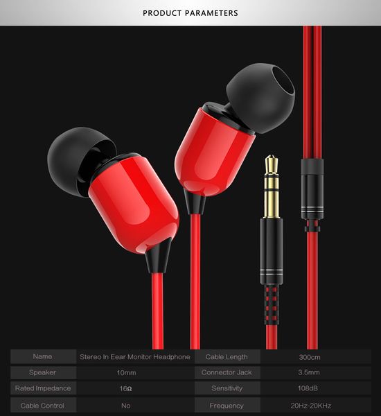 

2019 new de ign monitor earphone headphone with 3m cable microphone optional