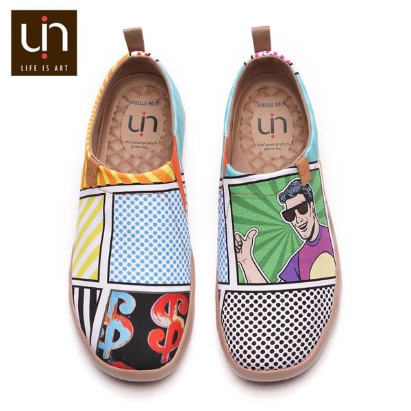 

uin comic design art painted men canvas shoes fashion casual flats male slip-on loafers soft walking shoes for wide feet, Black