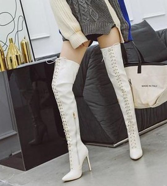 

new arrival specials super fashion influx tube elegant pointed nightclub patent leather super thin overknee heels boots eu33-48, Black