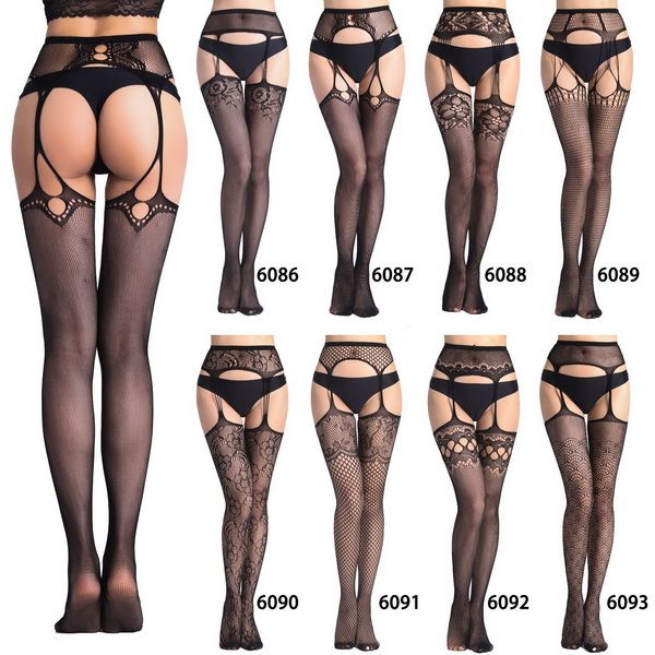 

608 women black garters stocking lingeries socks see-through pantyhose, Black;white