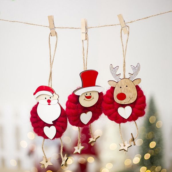 

3pcs/set lovely xmas hanging pendants heart santa clause snowman deer doll christmas tree ornament christmas decoration for home