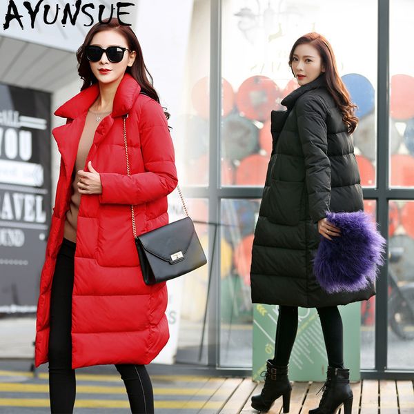 

ayunsue 2019 winter jacket women red thick long coat womens down jackets duck down coats women parkas abrigo mujer kj480, Black