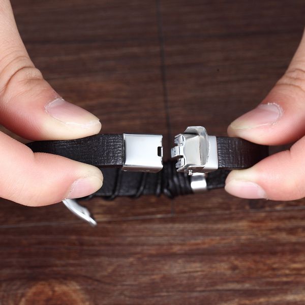 

цепь xqni велосипед с тумблер застежками комбинация из нержавеющей стали подлинный кожаный браслет для мужчин браун веревка цепи для подарка, Golden;silver