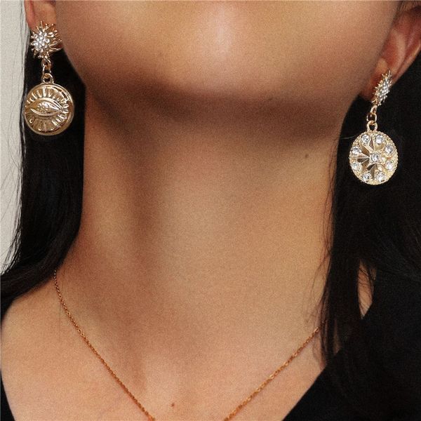 

korean new asymmetric personality pendant earrings for woman eye totem national wind statement earrings bohemian jewelry gift, Silver