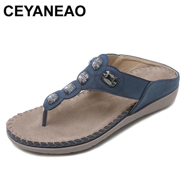 

ceyaneao summer women's bohemian flip-flop sandals with rhinestones beach slippers gladiator on the platform casual womem shoes, Black