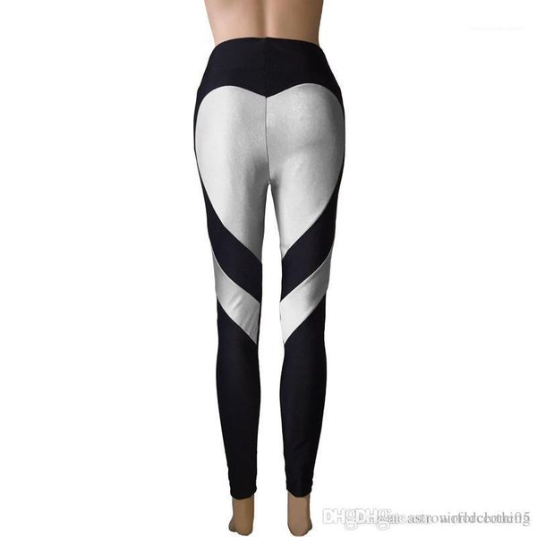 

contrast color skinny sports womens long pants stretch mid waist ladies apparel heart printed womens leggings, Black