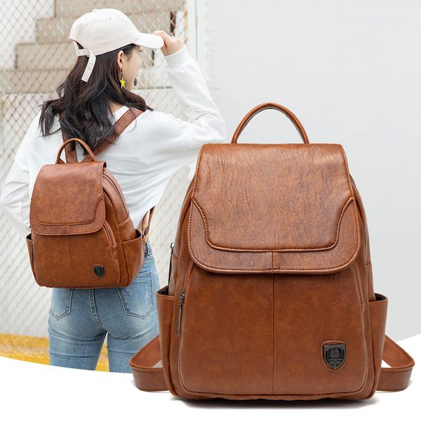 

backpack female 2020 new wild soft leather large-capacity school bag wild multi-function backpack bag tide