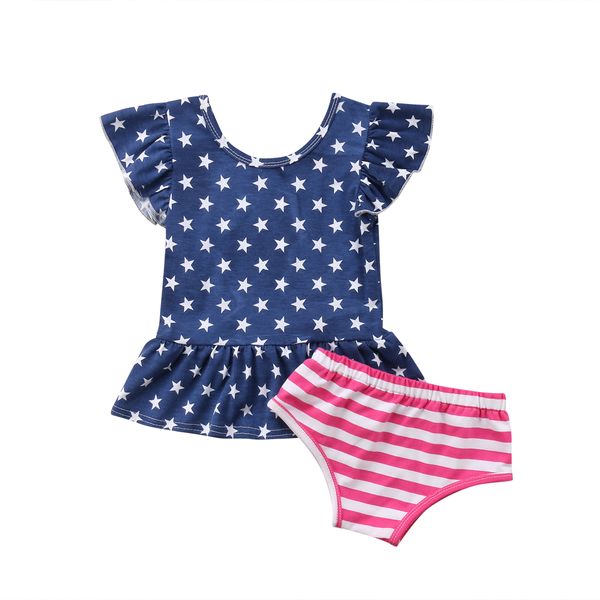 

младенческая малышка девочка 4 июля одежда американский флаг с коротким рукавом топ день независимости платье + шорты летний наряд, Pink;blue