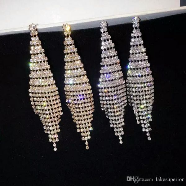 

роскошная кисточка rhinestone серьга блеск bling bling стержень серьга девушок женщины для венчания партии подарка вспомогательного оборудов, Golden;silver