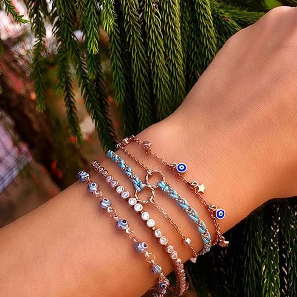 

new vintage evil eye sets bracelets for women lucky delica beads gold color trendy jewelry charm gifts, Golden;silver