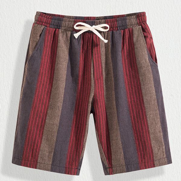 

2020 new men's cotton and linen shorts summer comfortable breathable striped lace-up beach shorts size s-xxxl casual men, White;black