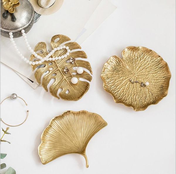 

jewelry other home storage plate ornament table fruit tray organization decorated with ginkgo leaf metal trays