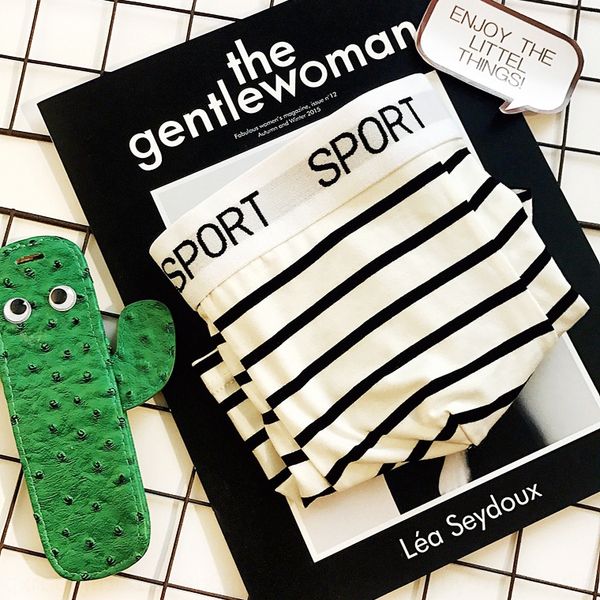 

striped sports letter pure cotton black white gray middle waist young men's boxer underwear pants boxer underwear