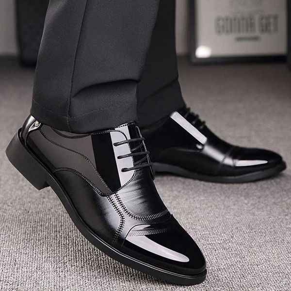 

business luxury oxford shoes men breathable pu leather shoes rubber formal dress male office party wedding mocassins, Black