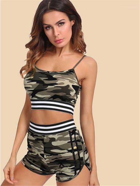 

без рукавов crop top короткие штаны женская одежда женская дизайнерская щитовые полосатый костюмы мода природные цвета спортивные костюмы ca, Gray