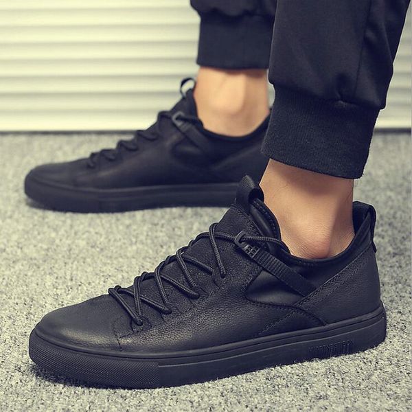 

new fashion male casual shoes all black men's leather casual sneakers fashion black white flats shoes lh-57