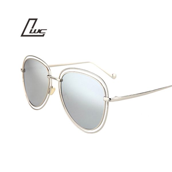 

new ladies pilot oval sunglasses women vintage brand design sun glasses female silver mirror metal hollow frame oculos uv400, White;black