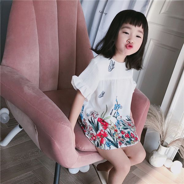 

kids Girl designer clothes Dress Summer Short Sleeve Flower Print Design Lolita Dress Princess Girl Clothing Dress
