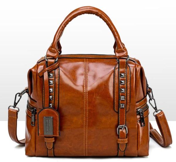 

women oil leather tote bags shoulder satchel crossbody handle work purse
