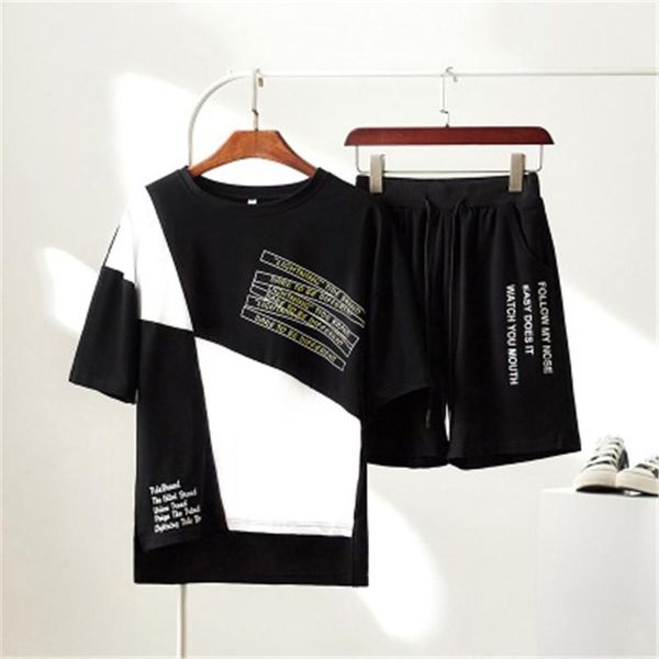 

loose short sleeve sweatshirt suit clothes sweatpants men clothing o neck summer two piece jogger sets designer tracksuit men, Gray