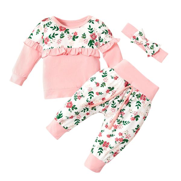 

baby girls clothing set 3pc newborn infant floral long sleeve pants outfits lovely casual suit bolalar uchun kiyimlar #bzp, White