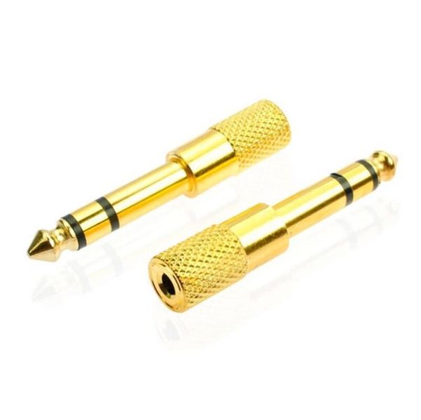 Banhado a ouro 6,35 mm 1/4 de polegada macho a 3,5 mm 1/8 de polegada Fone de ouvido Microfone Estéreo Alongar Adaptador de áudio Conector de plugue