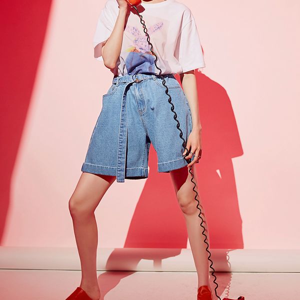 

samstree лето ремень denim шорты синий 2020 summer wide leg шорты с карманами молодые женщины сыпучих высокой талией flare, White;black