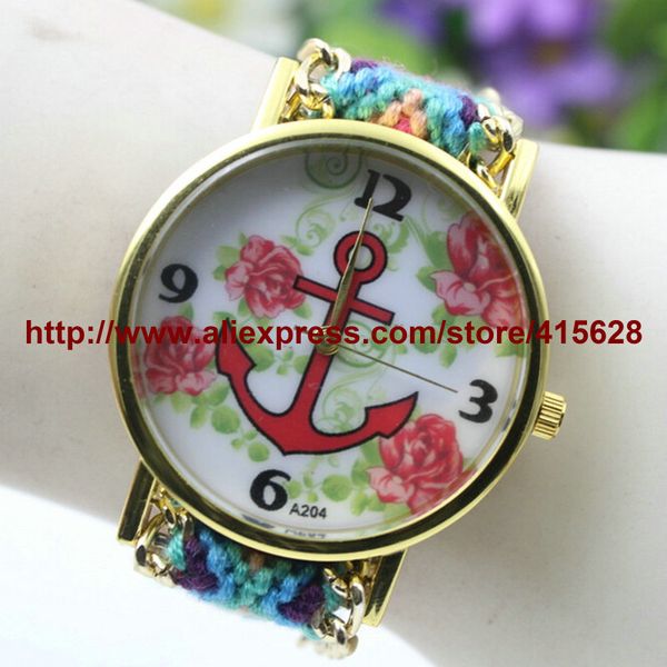 

new brand handmade braided anchor friendship bracelet watch geneva watches women quartz watches 100pcs/lot for christmas, Slivery;brown