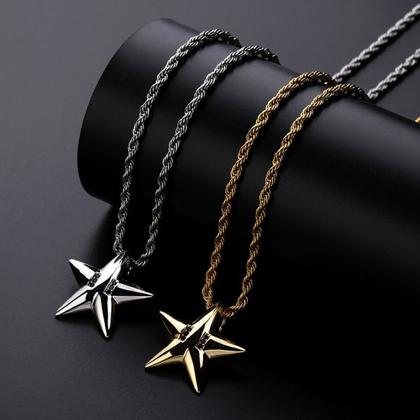

accessories five-pointed star hip-hop men and women pendeloque cut gold-plated ornaments necklace, Silver