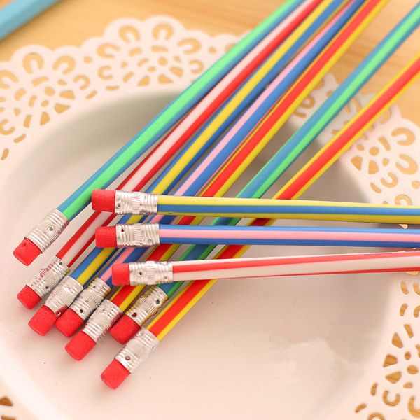 

60pcs/lot lovely colorful magic bendy flexible soft pencil with eraser drawing writing pencil stationery supplies