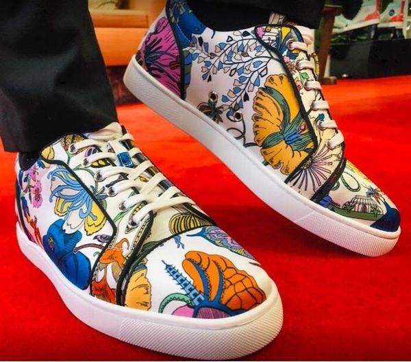 

популярные 20s flower printed кожа младший orlato повседневная walking мужчины низкий top red bottom кроссовки комфорт walking платье с коро, Black