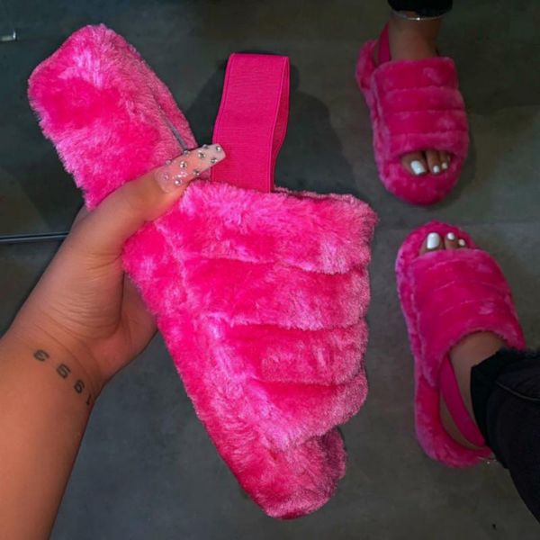 

women furry fur slides indoor slippers woman fluffy flip flops ladies home female flats shoes chanclas mujer dropship y200424, Black