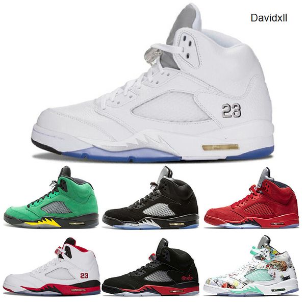 

classic 5 5s wings international mens basketball shoes blue red suede space jam metallic silver fire red mens sports sneakers size 7-13