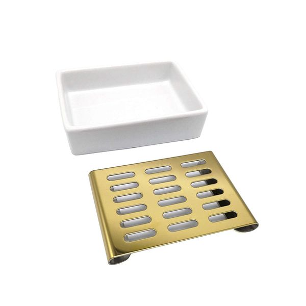 

ceramic soap dish stainless steel soap holder for bathroom and shower double layer draining soap box