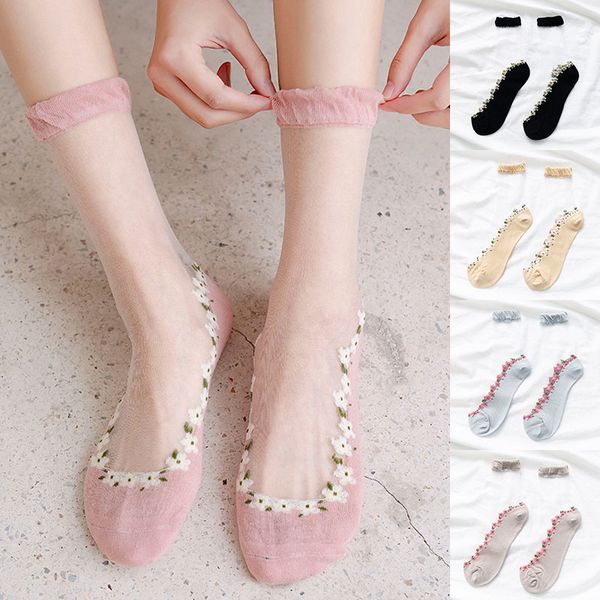 

socks & hosiery 1 pair mesh flowers summer super thin retro comfortable women anti skid fashion soft cotton lace elastic shorts 2021, Black;white