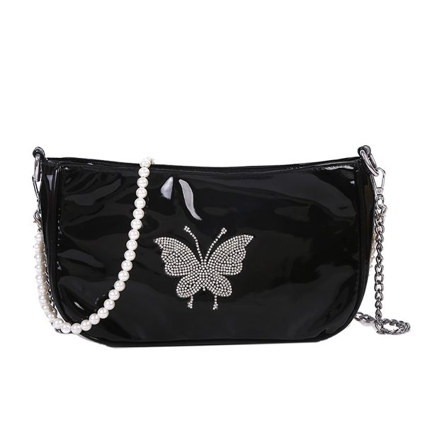 

2020 summer chain pearl strap female patent leather big handbags lady's fashion shoulder crossbody bags women's zipper handbag