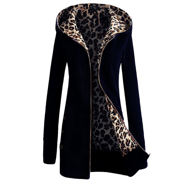 

2018 new hooded padded leopard sweater women europe america plus velvet large size jacket coat winter women's clothing mujer, White