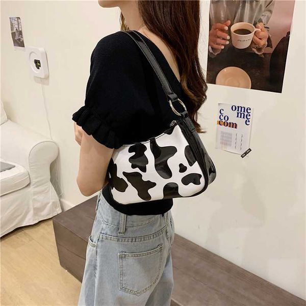 

fashion ladies small shoulder bags cow pattern spot women baguette handbags vintage female cute armpit bag daily clutch purse