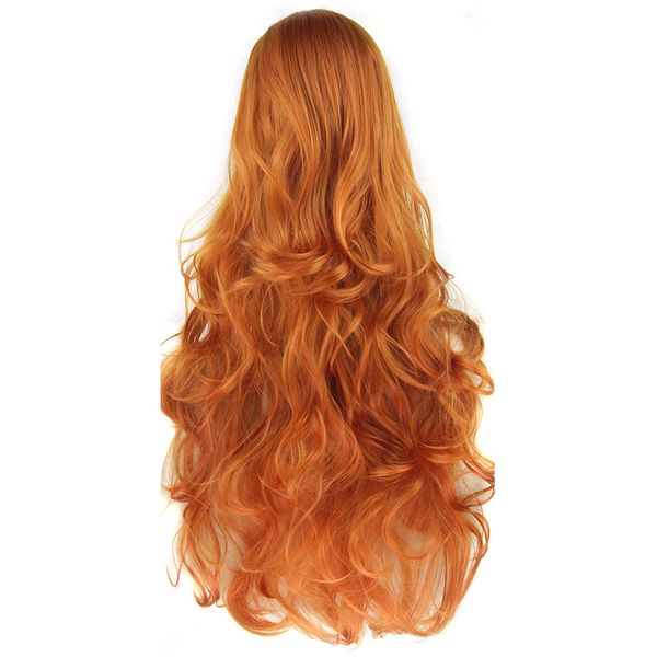 Long Curly Hair Orange Brown Cosplay Wigs Heat Resistant Synthetic