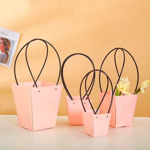 

5pcs straw flower bag paper wreaths flower box packaging decorative handbag pink l620