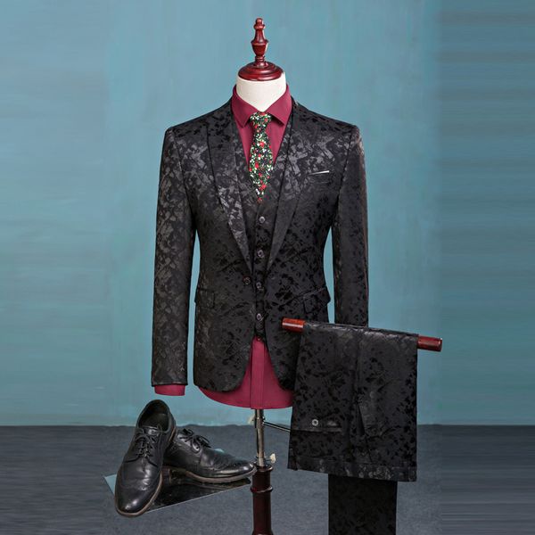 

blazer+pants+vest) fashion men's suit shine patterns luxury casual men stage clothing vintage mens suits wedding groom m-3xl, White;black