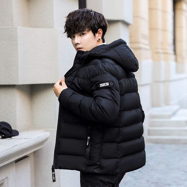 

men short coat 2019 winter new cotton jacket korean version of the slim fashion thick hooded cotton suit 4xl, Tan;black