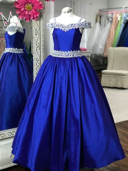 

cold shoulder junior pageant dresses 2019 off the shoulder royal blue pageant gowns for little baby long rhinestones crystals real278p, White;red