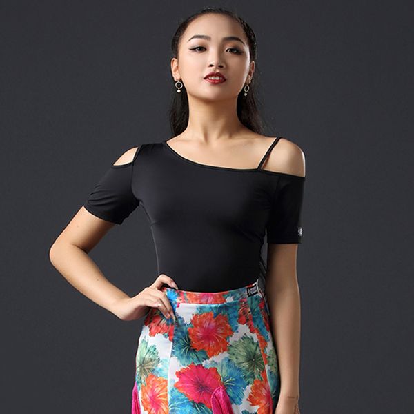 

stage wear latin dance practice clothes women adults cut out elastic short sleeve modern samba salsa national standard dancing, Black;red