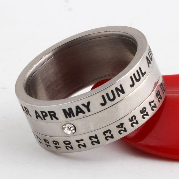 

wholesale- number and month calendar letter rotatable rings for men stainless steel punk party ring jewelry wholesale, Silver